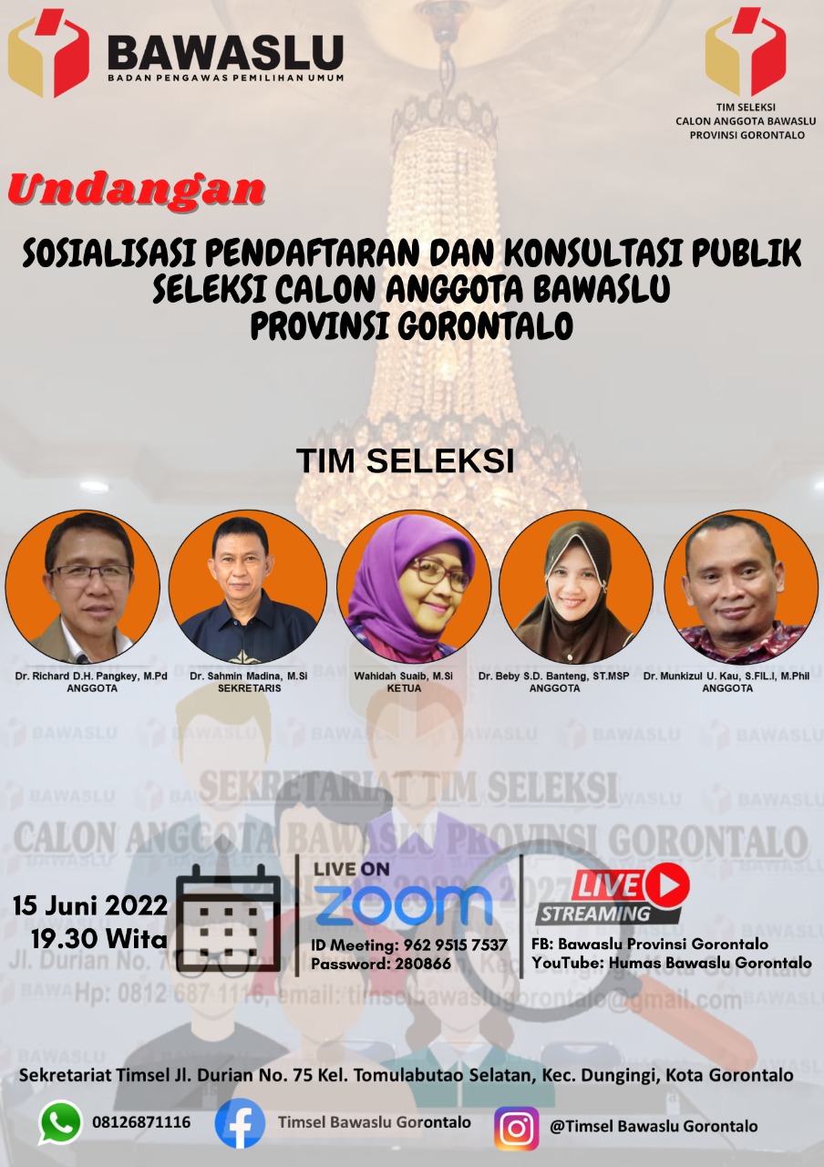 TIMSEL ANGGOTA BAWASLU PROVINSI GORONTALO LAKUKAN SOSIALISASI SECARA DARING